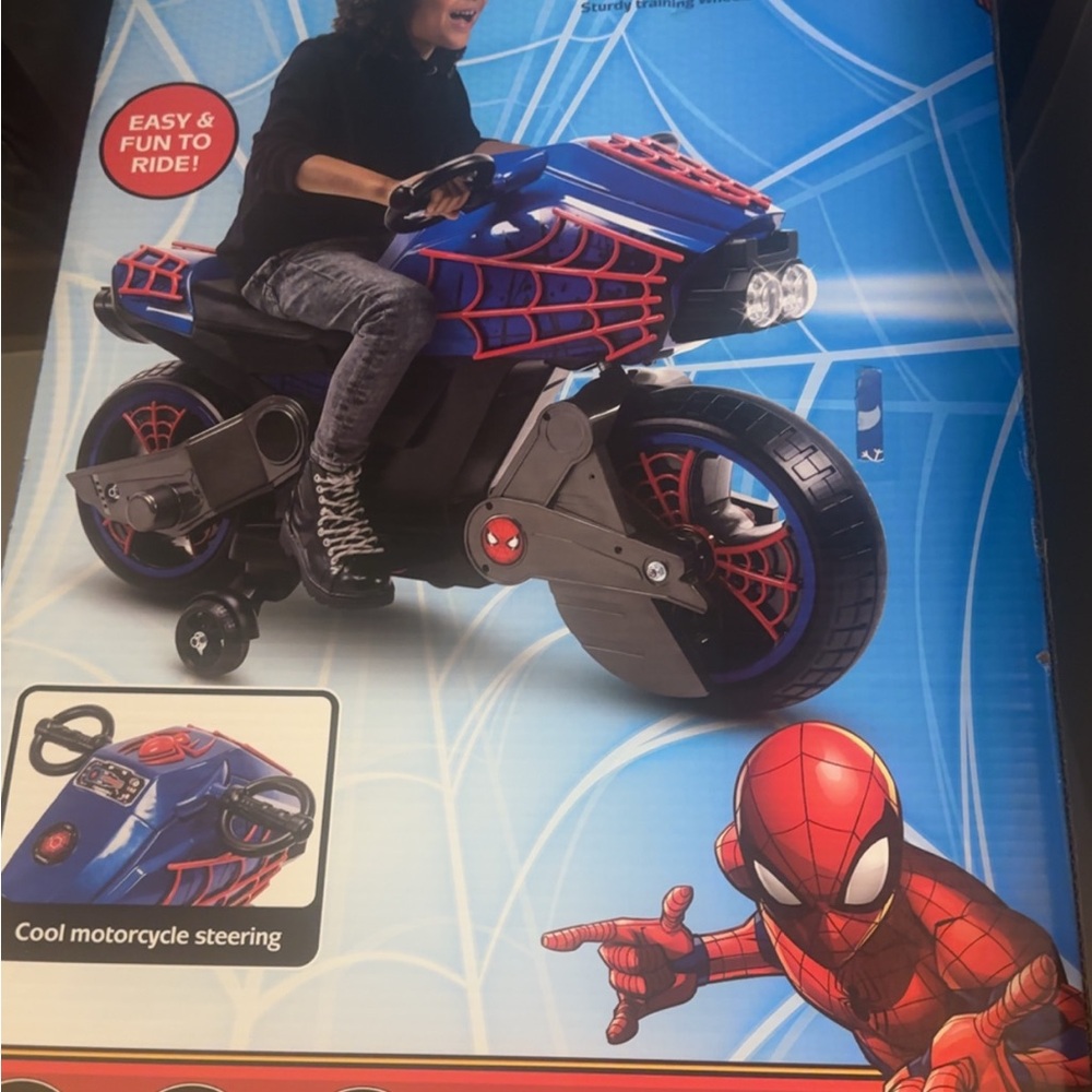 Spiderman Webbed Blue and Red Kids Ride-On Motorcycle